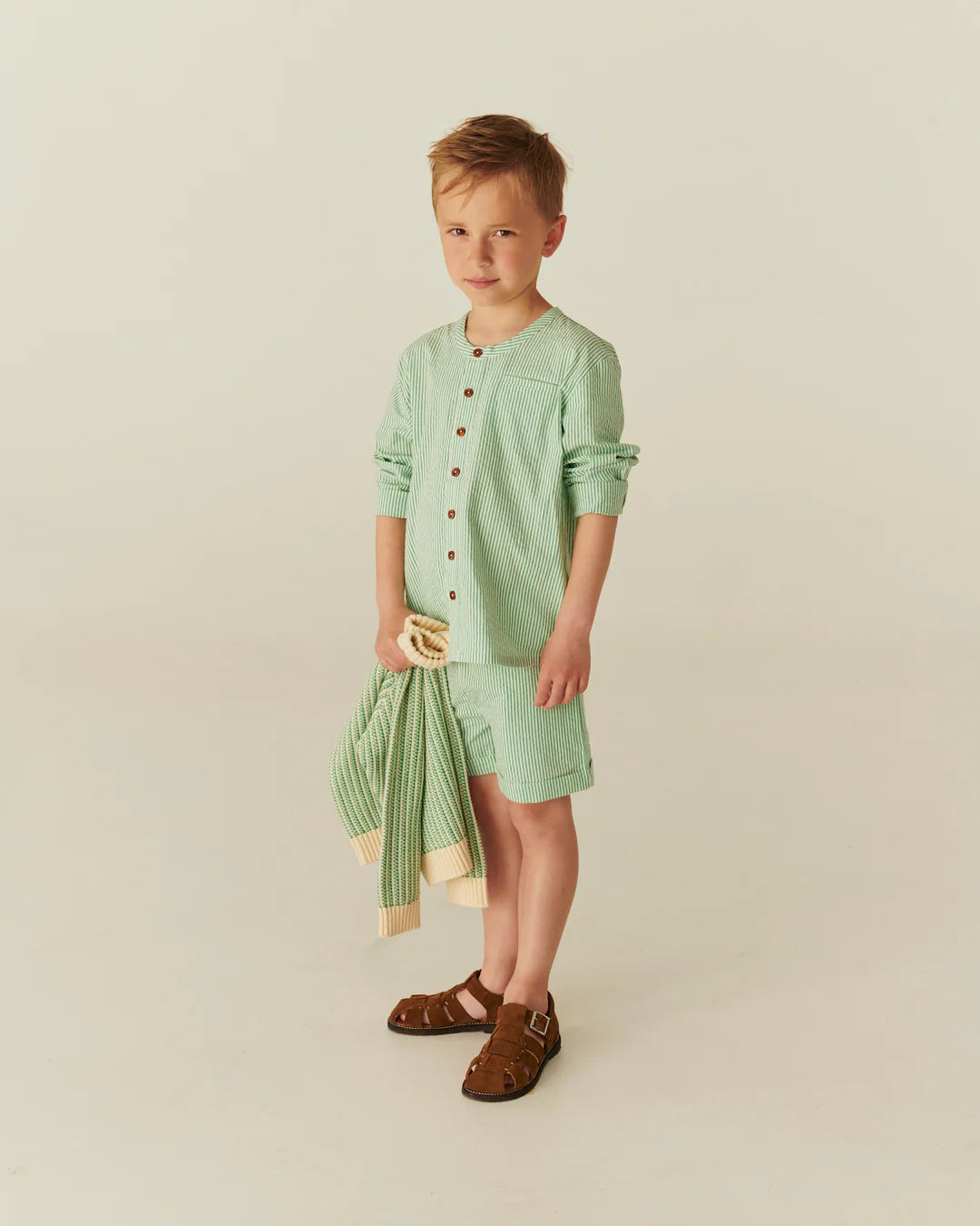 Copenhagen Colors - sporty seersucker shorts - sharp green stripe