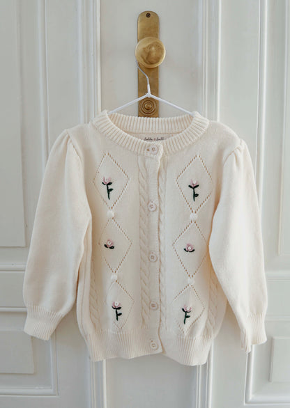 Cardigan Flower Embroidery ~ ivory