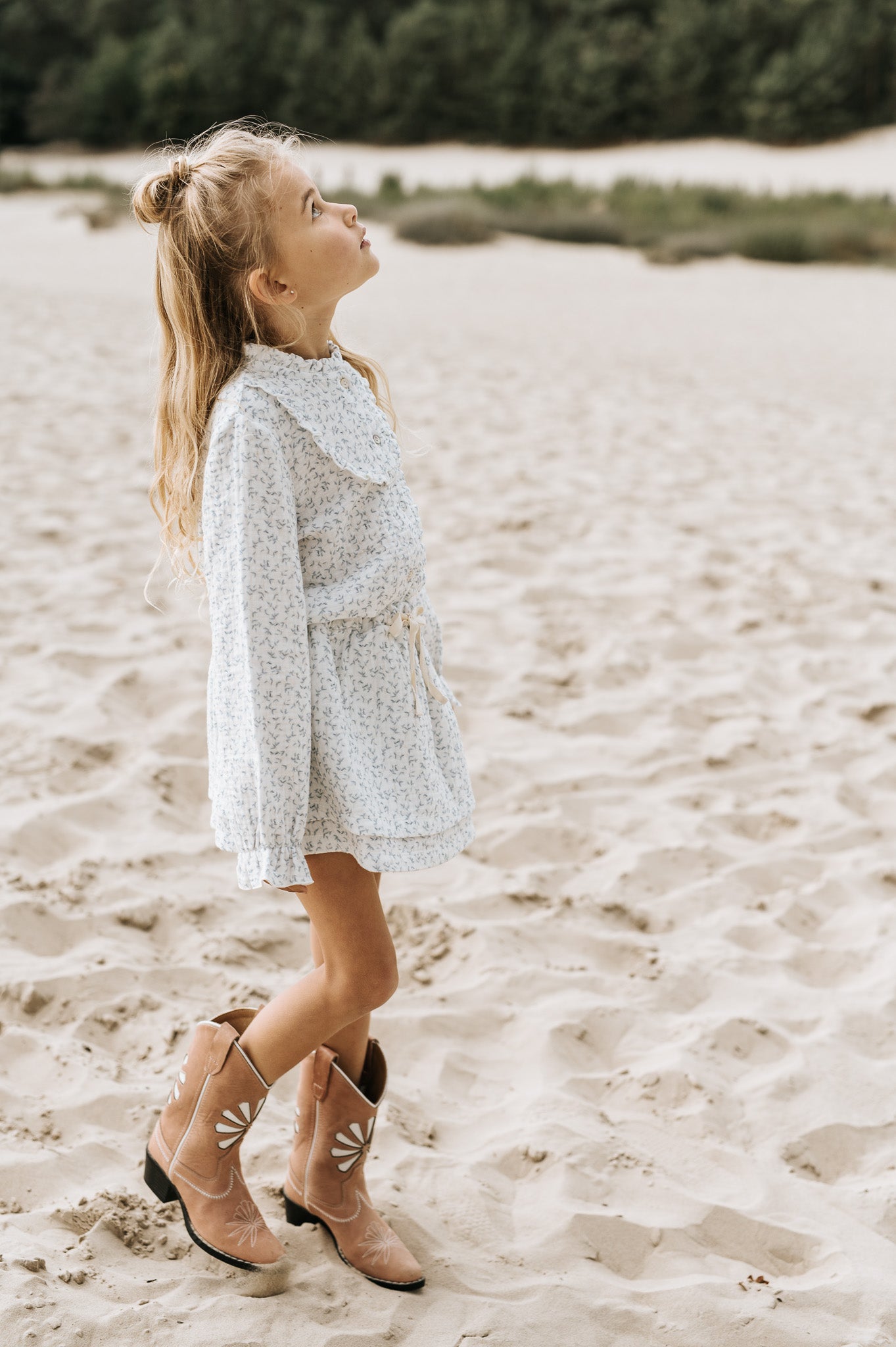 Ruffle blouse ~ blue leaves