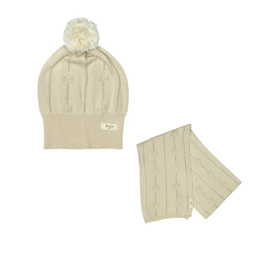 Jacquard knitted set scarf/hat Do ~ sand