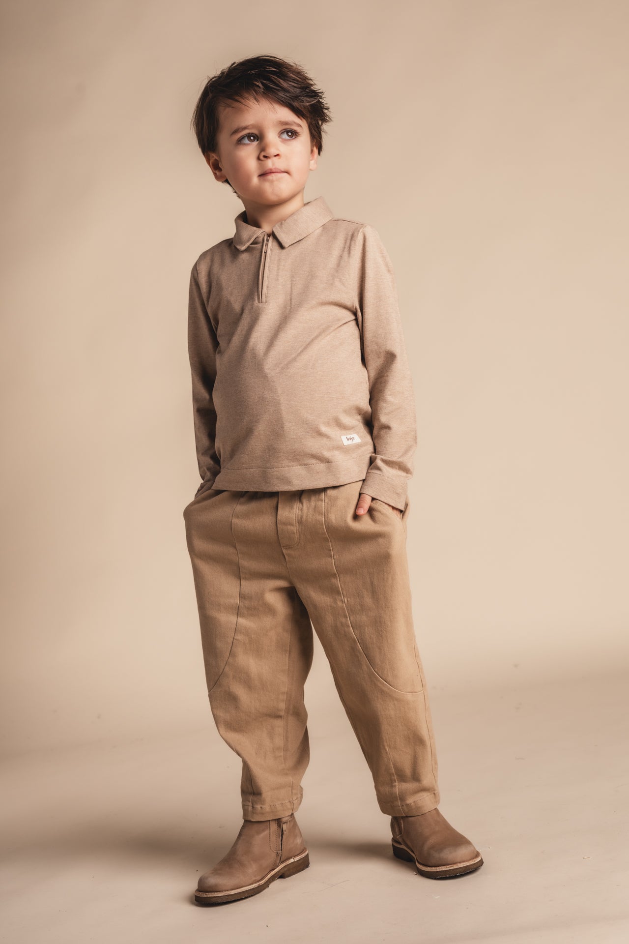 Baje Studio - polo longsleeve Ferry - taupe light