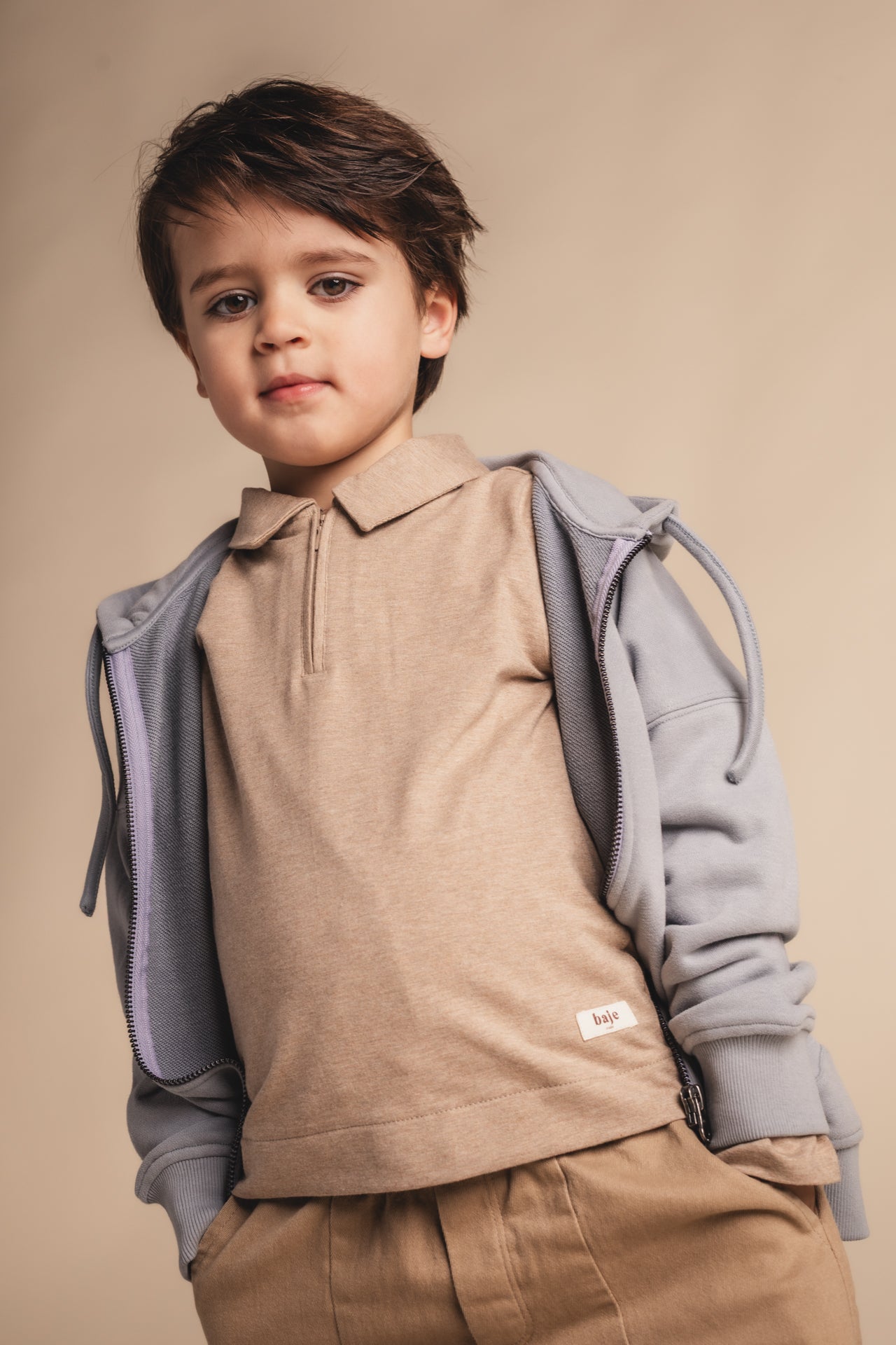 Baje Studio - polo longsleeve Ferry - taupe light
