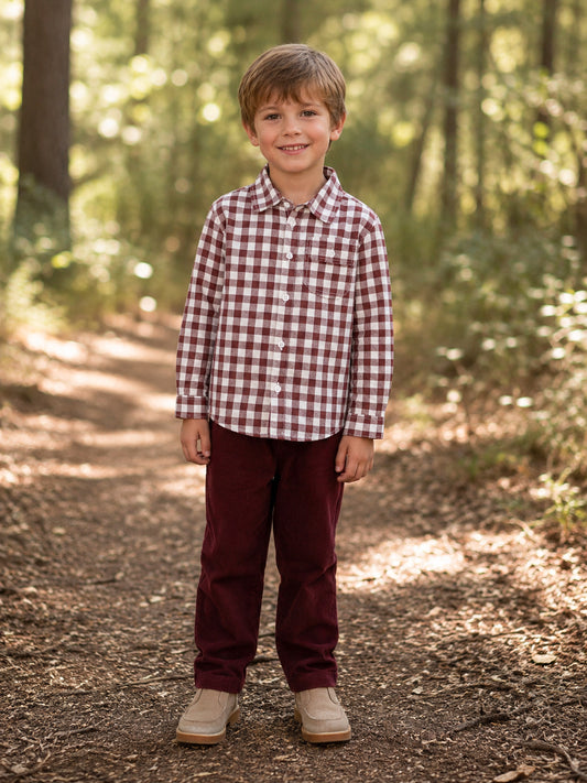 Hust & Claire - gingham square blouse Ravn - red chocolate