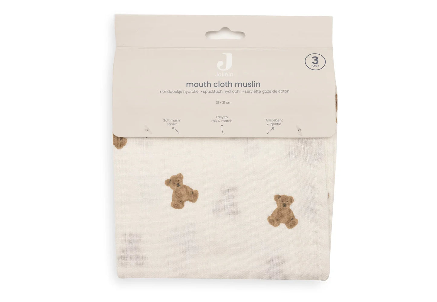 Jollein - hydrofiele monddoekjes Mini Teddy Bear - 3 stuks