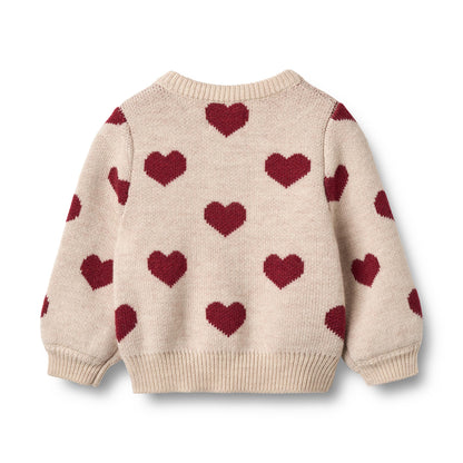 Wheat - jacquard knit heart cardigan baby - offwhite melange