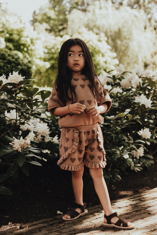 Baje Studio - knit heart shorts Casares - peach almond