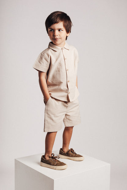 Baje Studio - linen blouse shortsleeve Moises - beige