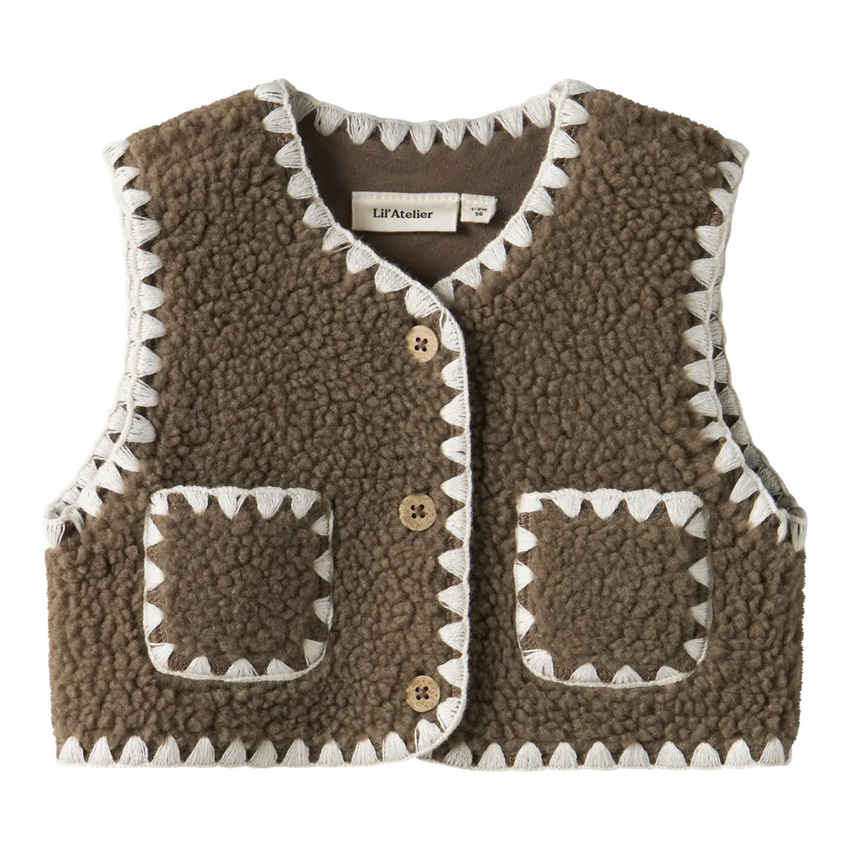 Lil'Atelier - loose fit teddy gilet - shitake brown