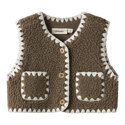 Lil'Atelier - loose fit teddy gilet - shitake brown