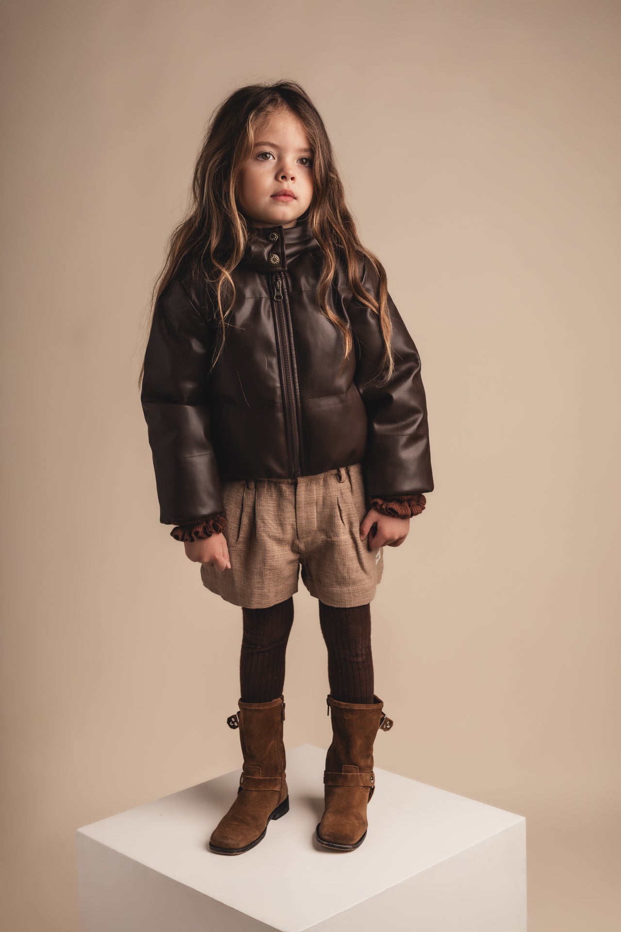 Baje Studio - leather look jacket Layan - brown choco
