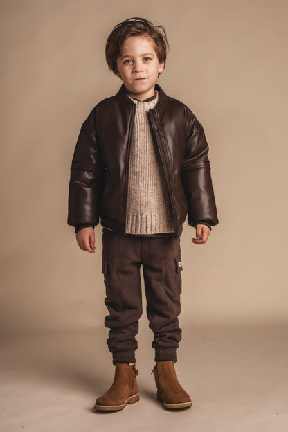 Baje Studio - leather look jacket Luigi - brown choco
