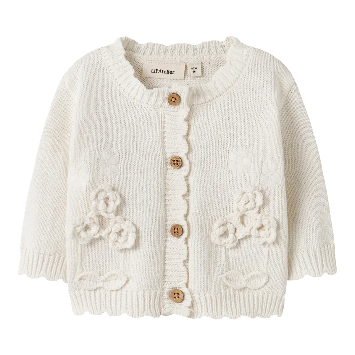 Lil'Atelier - knitted cardigan flower - coconut milk