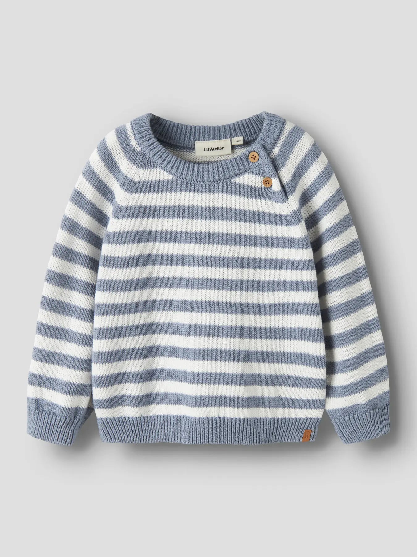 Lil'Atelier - knitted stripe sweater - coconut milk & tradewinds blue
