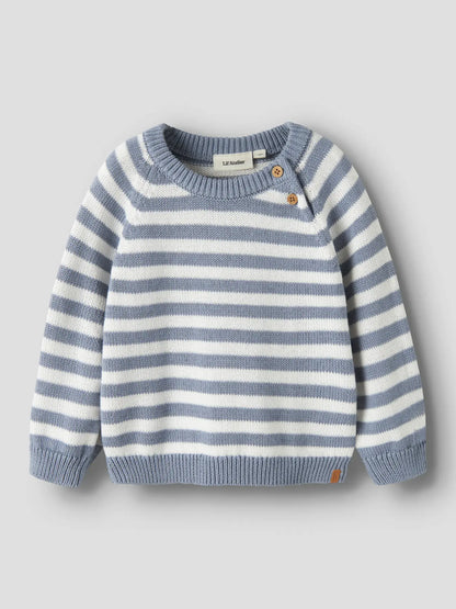 Lil'Atelier - knitted stripe sweater - coconut milk & tradewinds blue