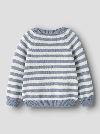 Lil'Atelier - knitted stripe sweater - coconut milk & tradewinds blue