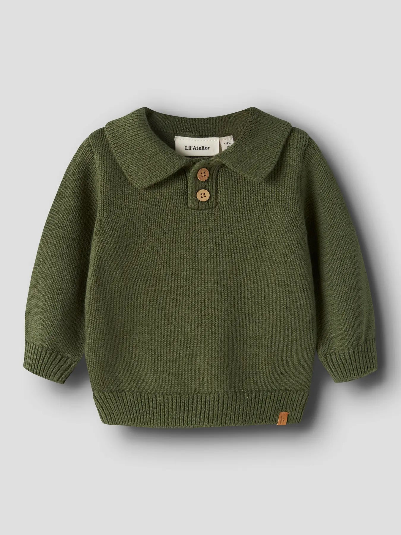 Lil'Atelier - knit polo sweater baby Olo - cypress green