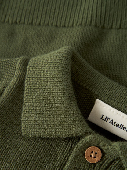 Lil'Atelier - knit polo sweater baby Olo - cypress green