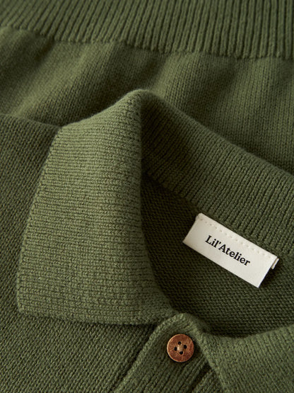 Lil'Atelier - knit polo sweater kid Olo - cypress green