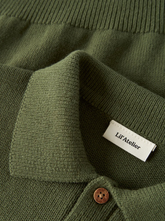 Lil'Atelier - knit polo sweater kid Olo - cypress green