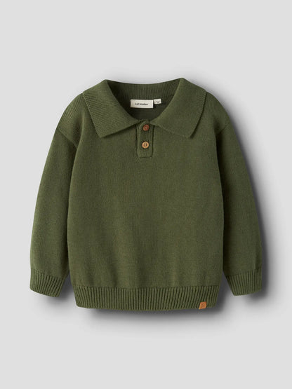 Lil'Atelier - knit polo sweater kid Olo - cypress green