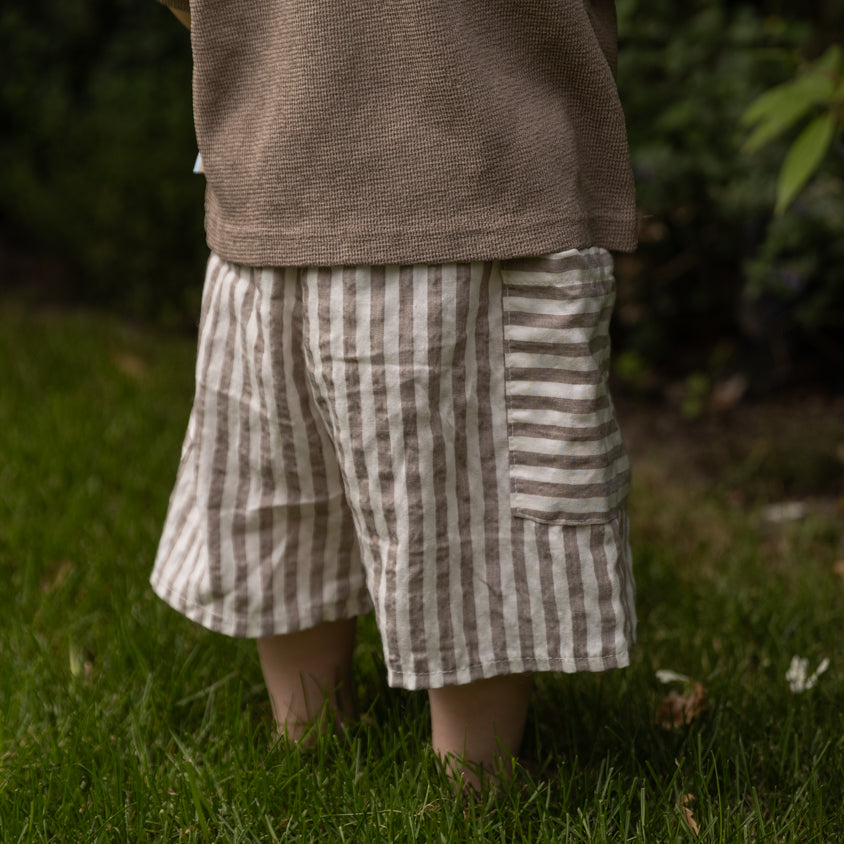 Korean Brands - breeze stripe shorts - taupe stripe