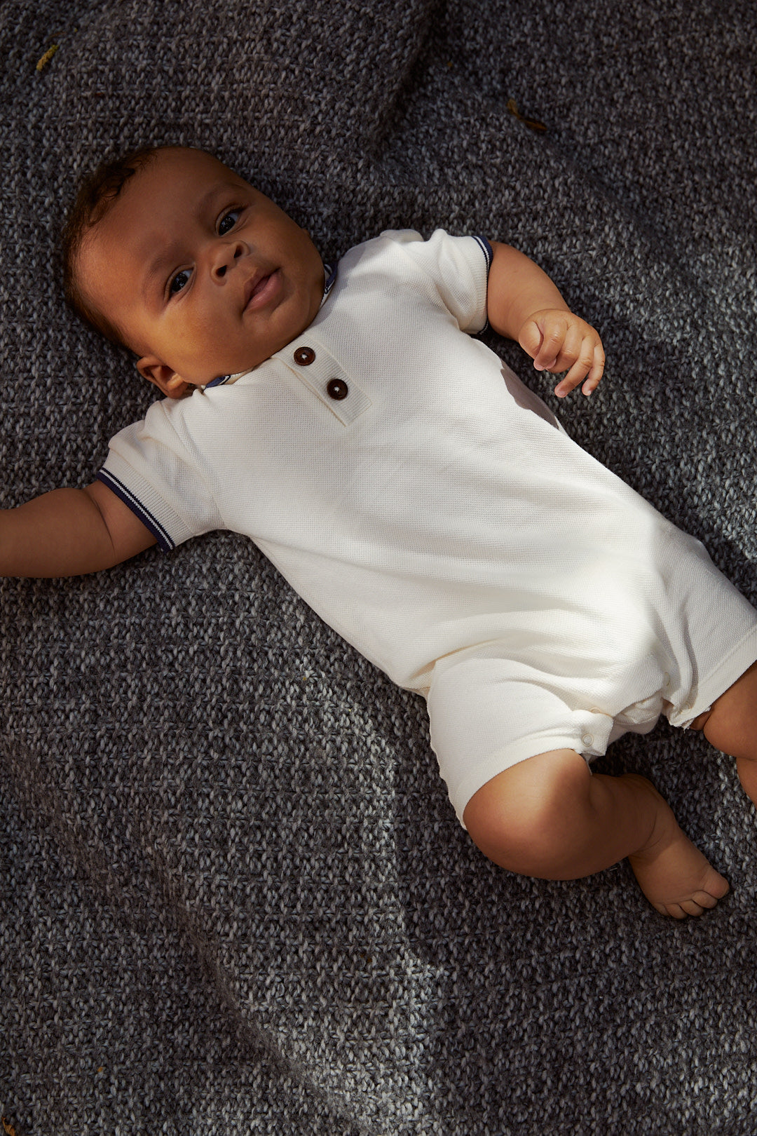 Pique polo romper - cream