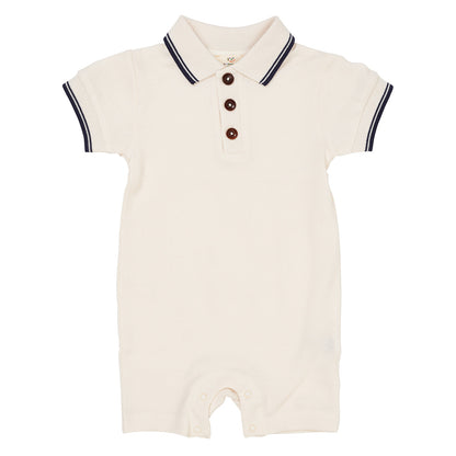 Pique polo romper - cream