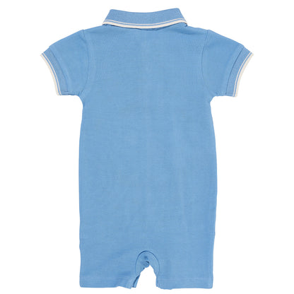 Pique polo romper - sky blue