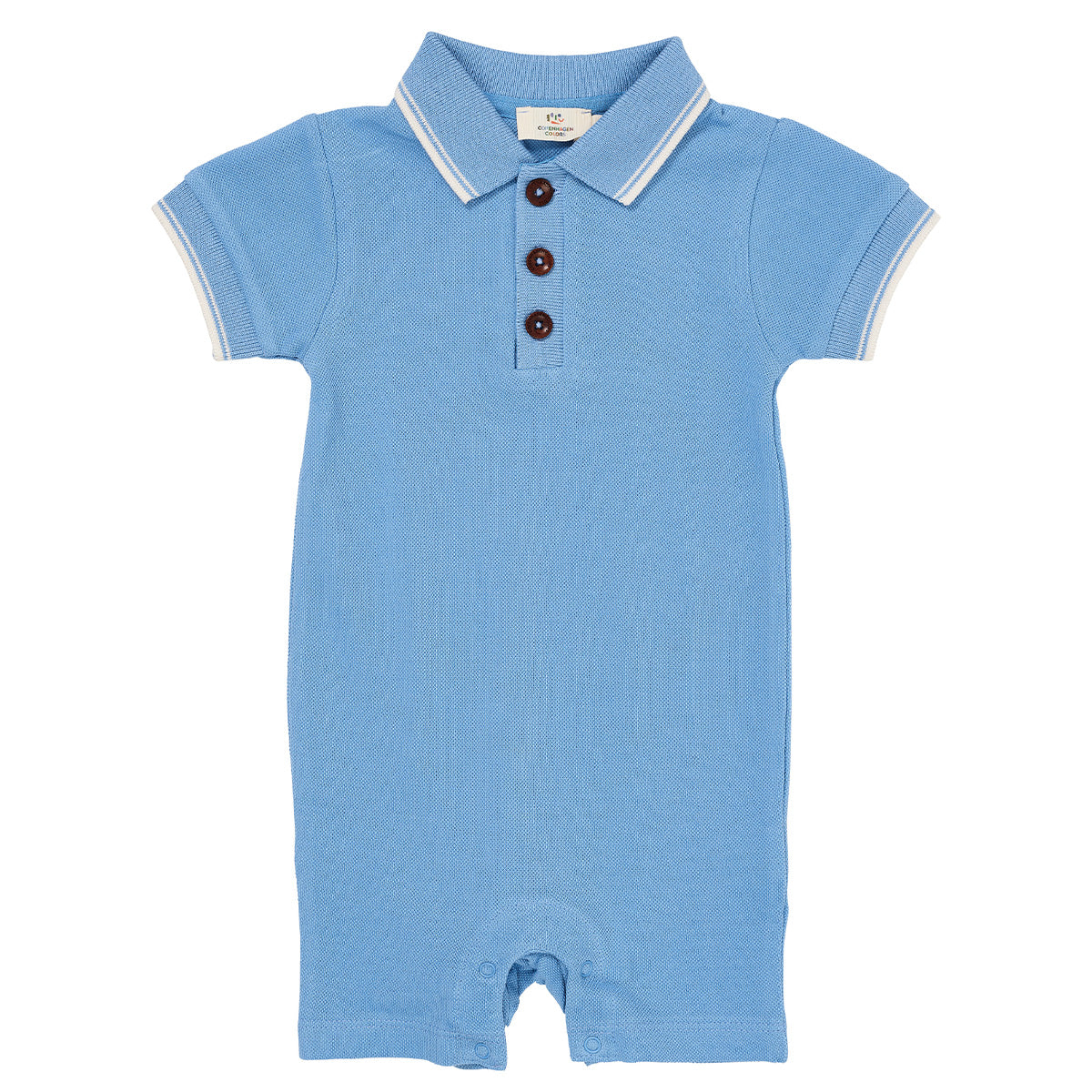 Pique polo romper - sky blue