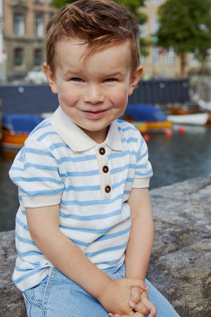 Pique stripe polo shirt - sky blue stripe