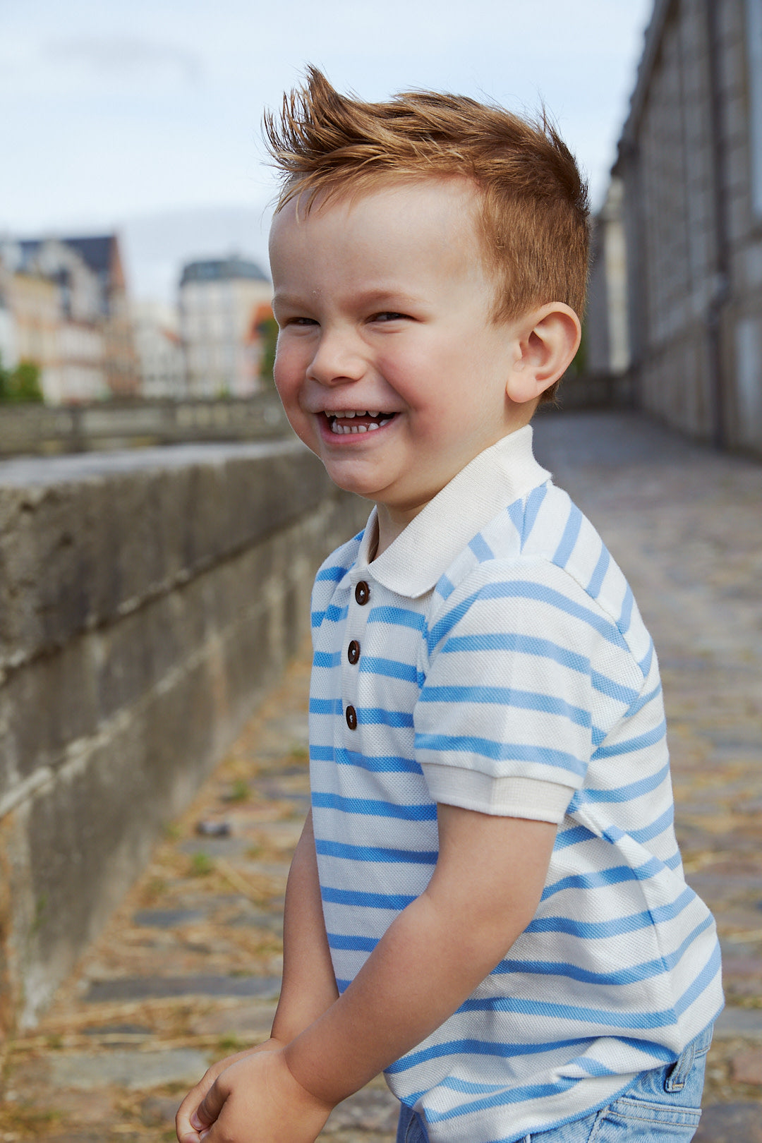 Pique stripe polo shirt - sky blue stripe