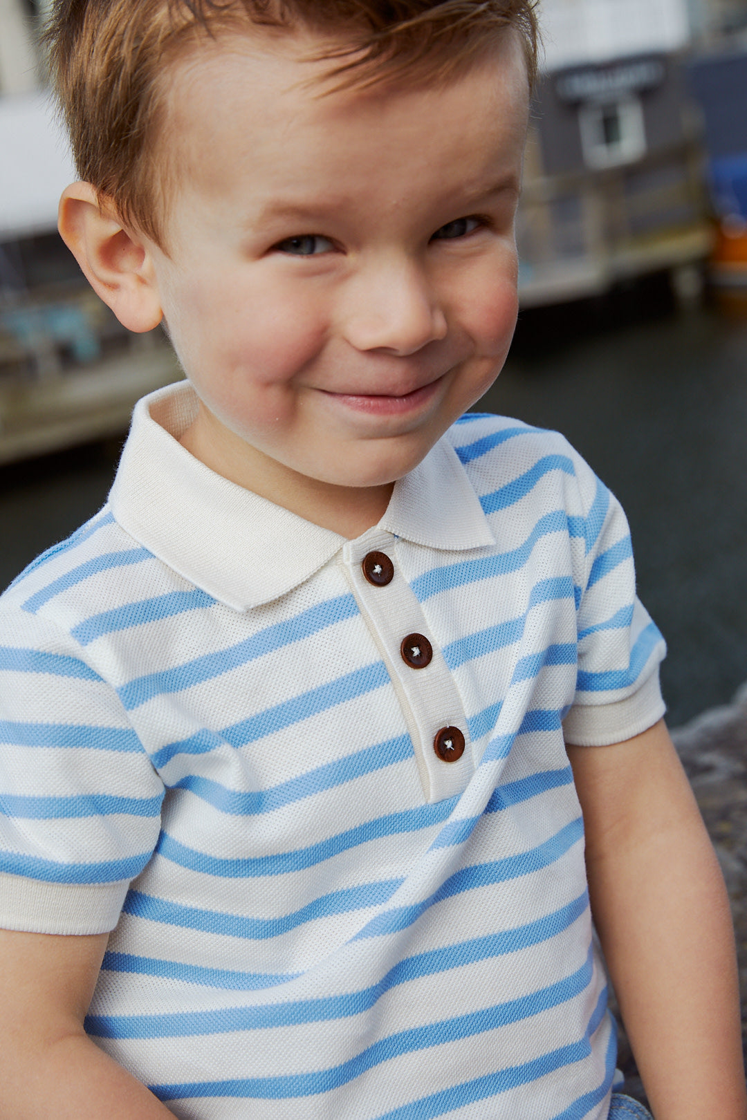 Pique stripe polo shirt - sky blue stripe