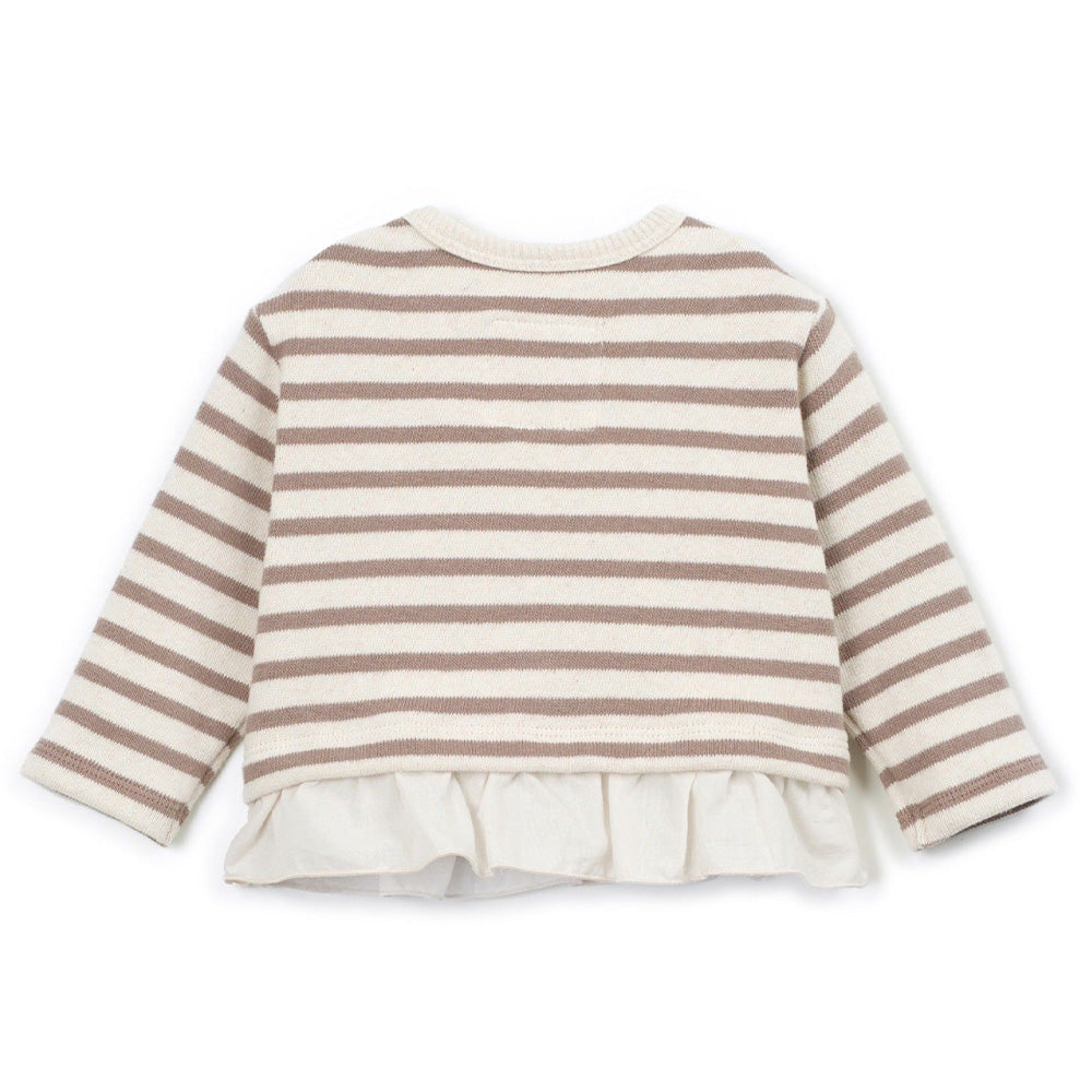 Play Up - striped jersey sweater with frill - beige/brown