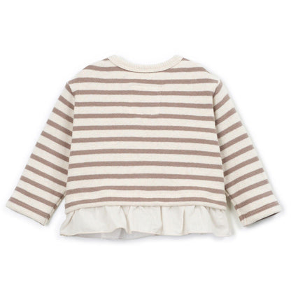 Play Up - striped jersey sweater with frill - beige/brown