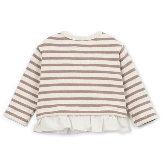 Play Up - striped jersey sweater with frill - beige/brown