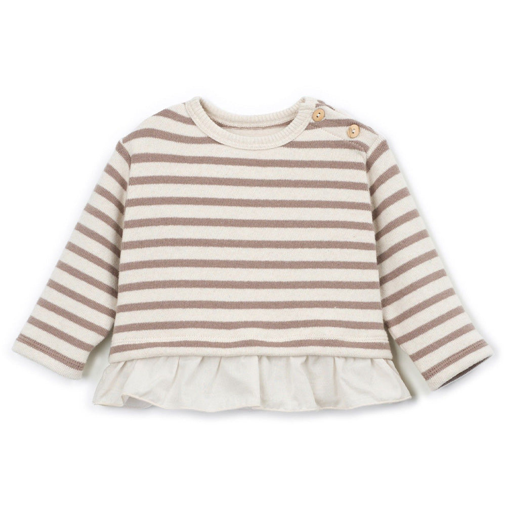Play Up - striped jersey sweater with frill - beige/brown