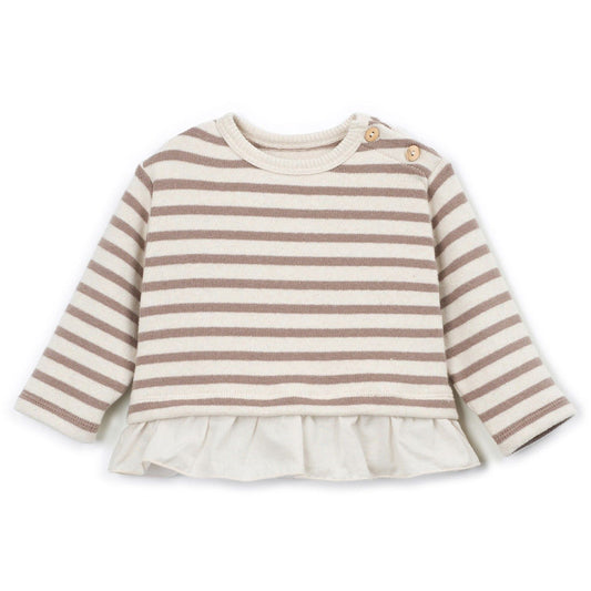 Play Up - striped jersey sweater with frill - beige/brown