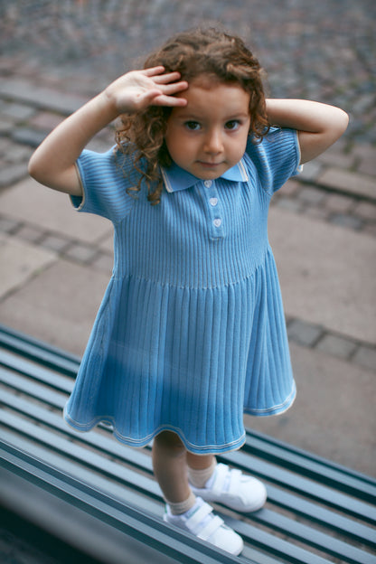 Polo knitted dress - sky blue