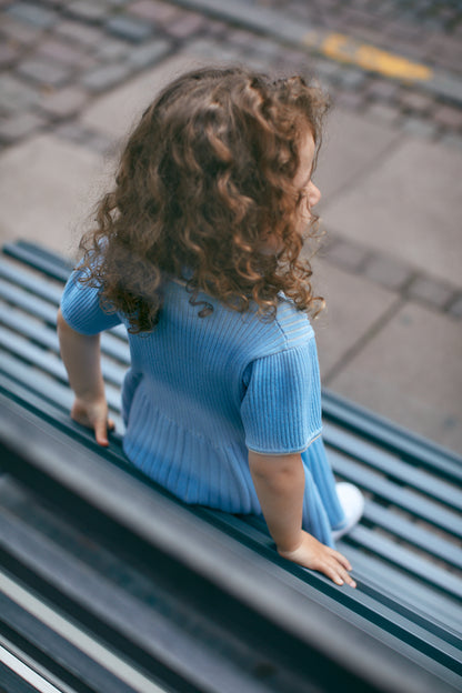 Polo knitted dress - sky blue