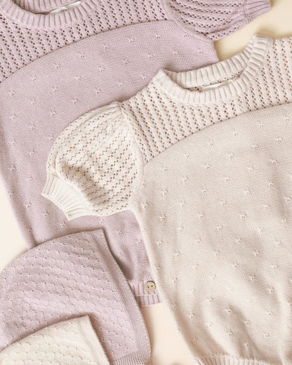 Quincy Mae - pointelle knit romper - natural cream