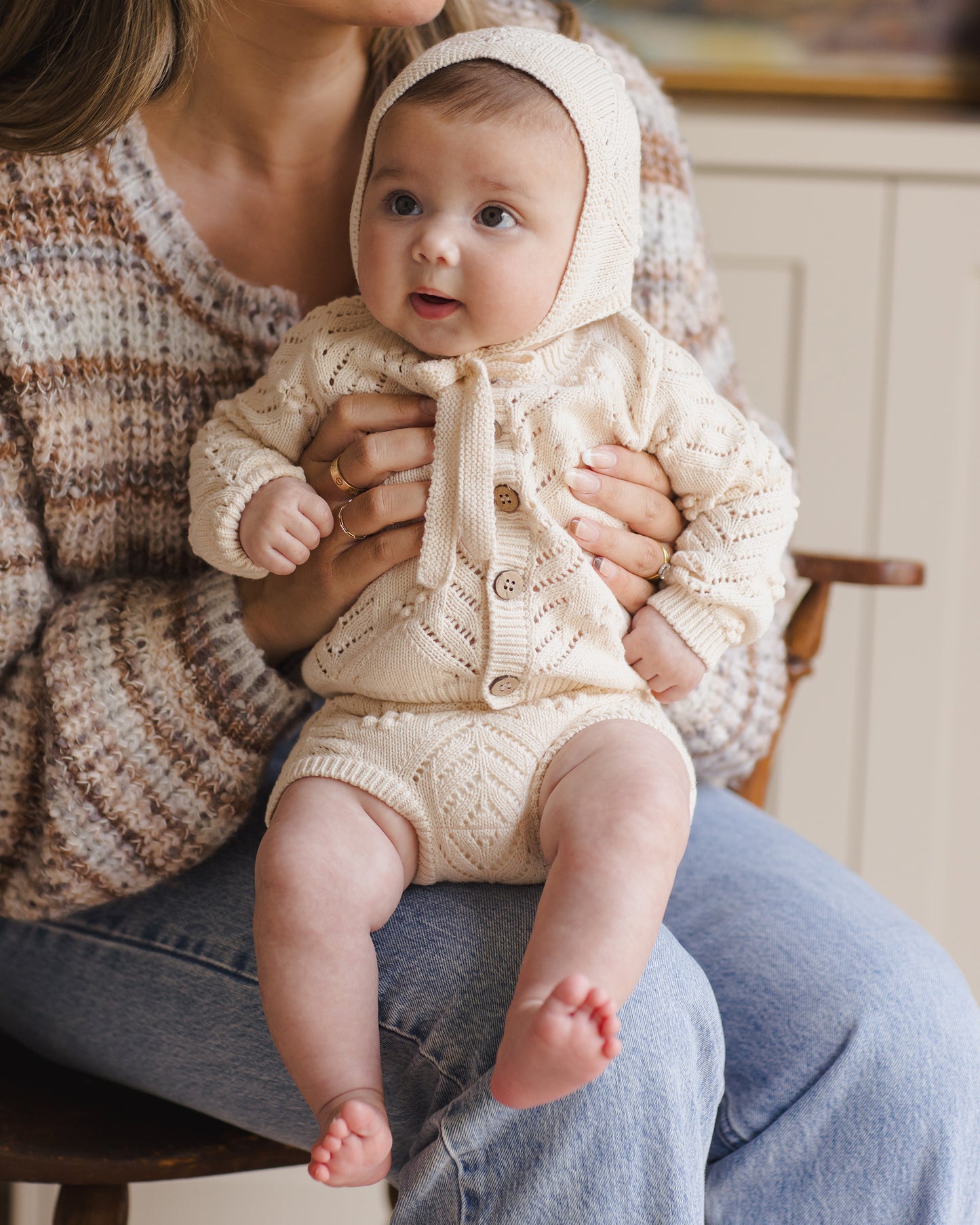 Knitted bobble cardigan ~ natural