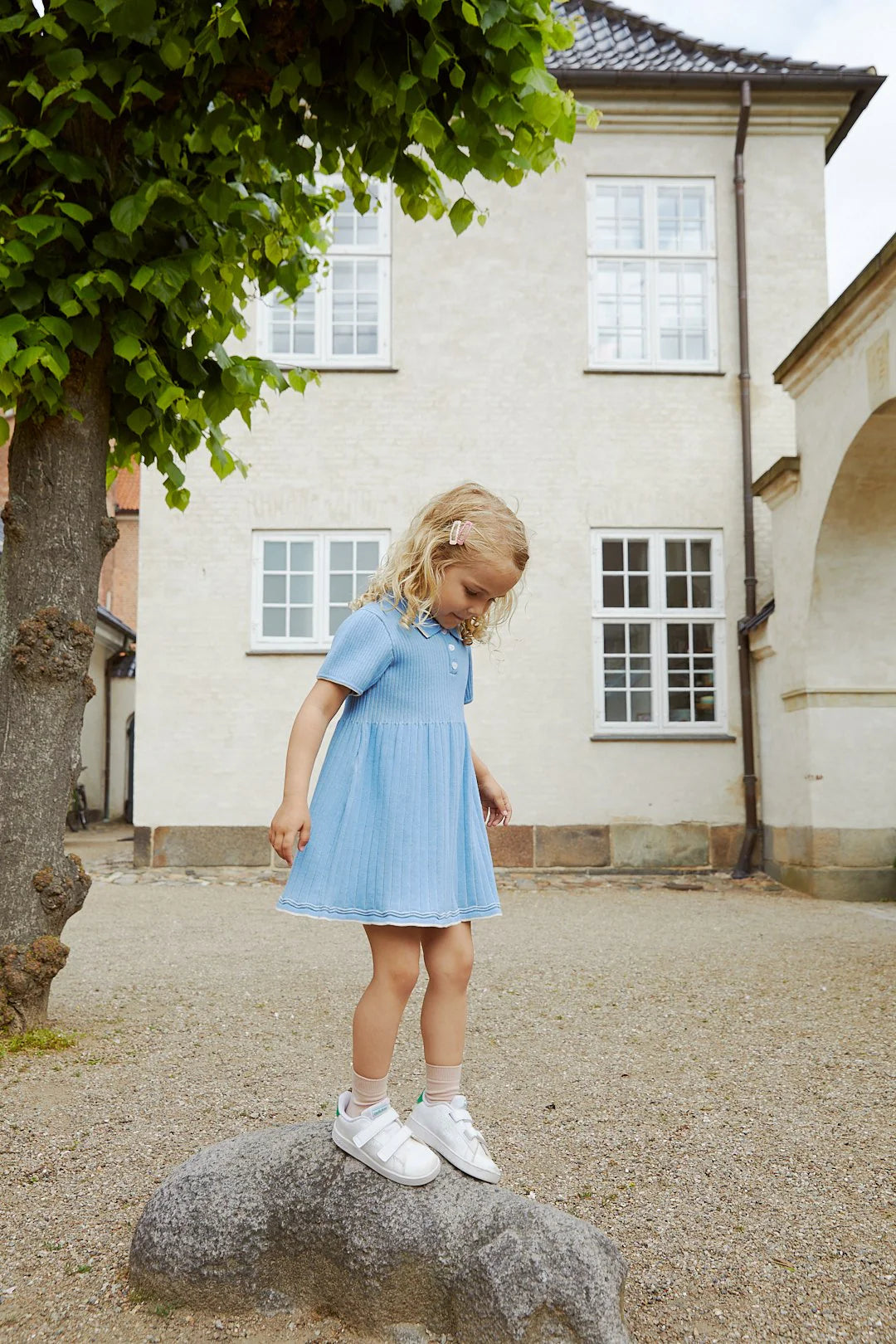 Polo knitted dress - sky blue