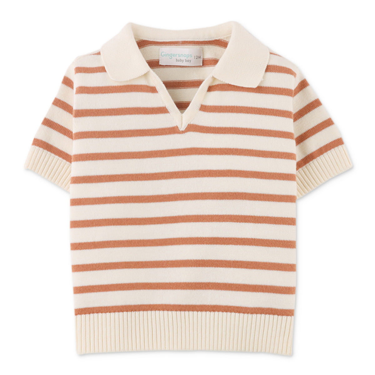 Knitted polo Ricci - crėme/biscuit gestreept