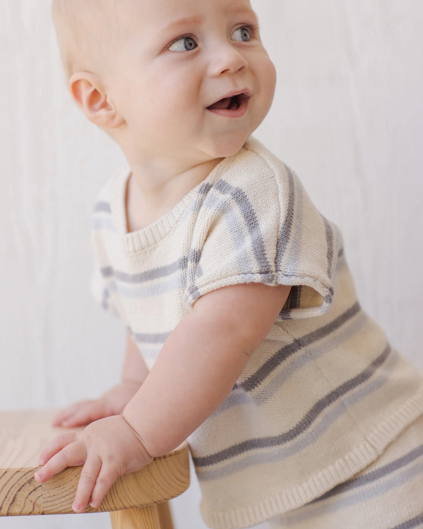 Quincy Mae - relaxed summer knit set - blue stripe