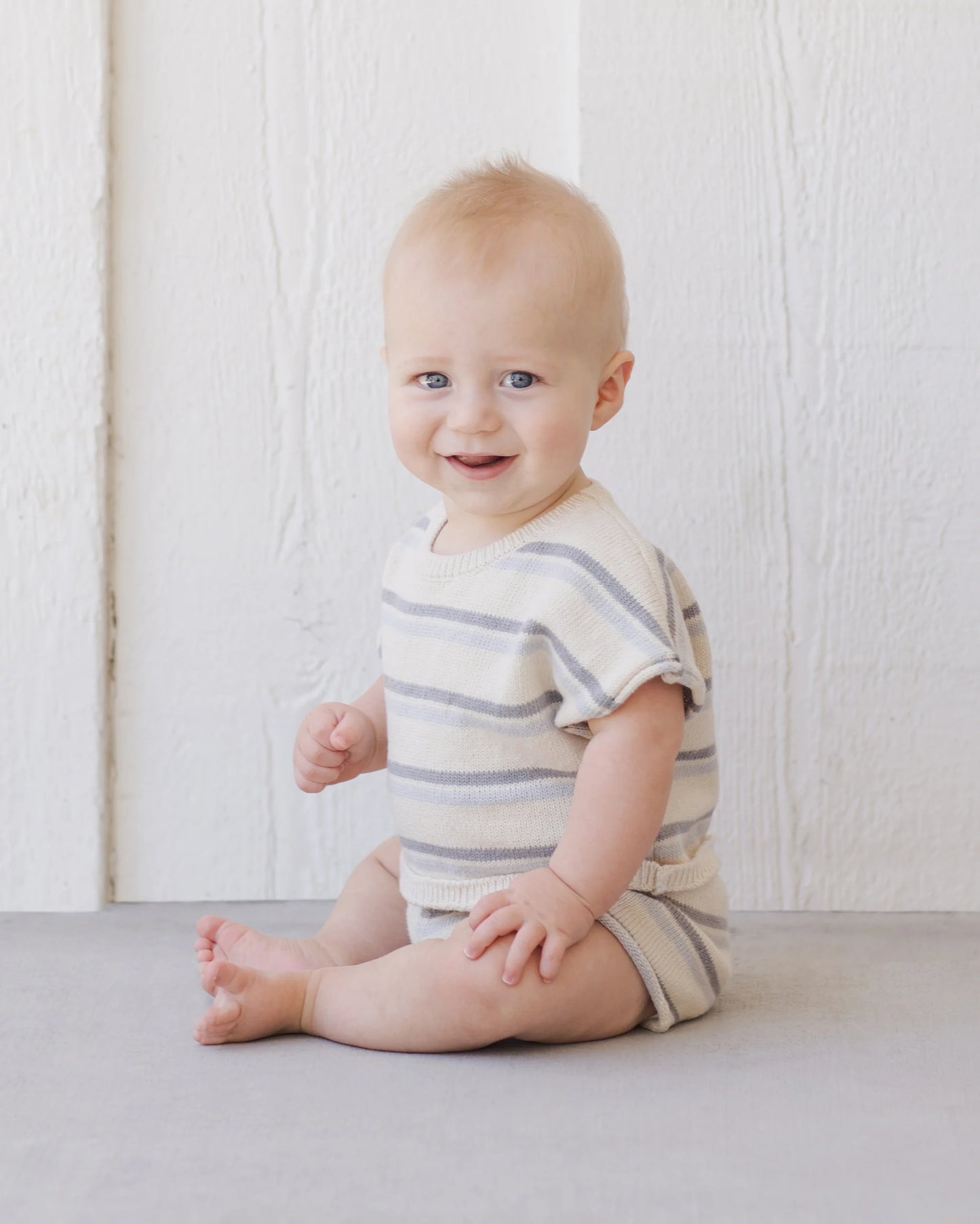 Quincy Mae - relaxed summer knit set - blue stripe