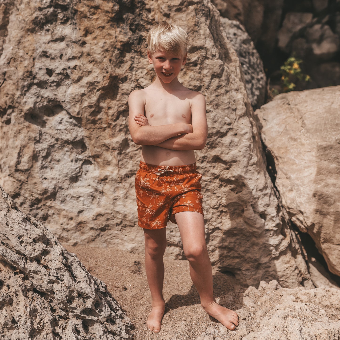 Salted Stories - swim shorts Palms - bombay brown