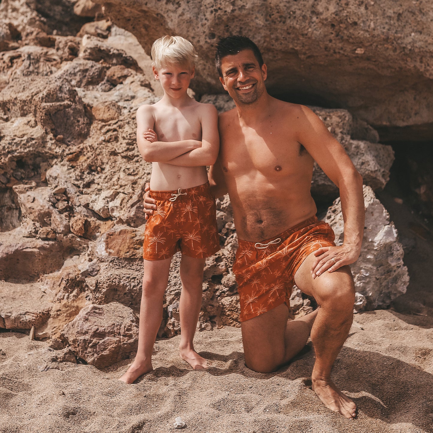 Salted Stories - swim shorts Palms - bombay brown