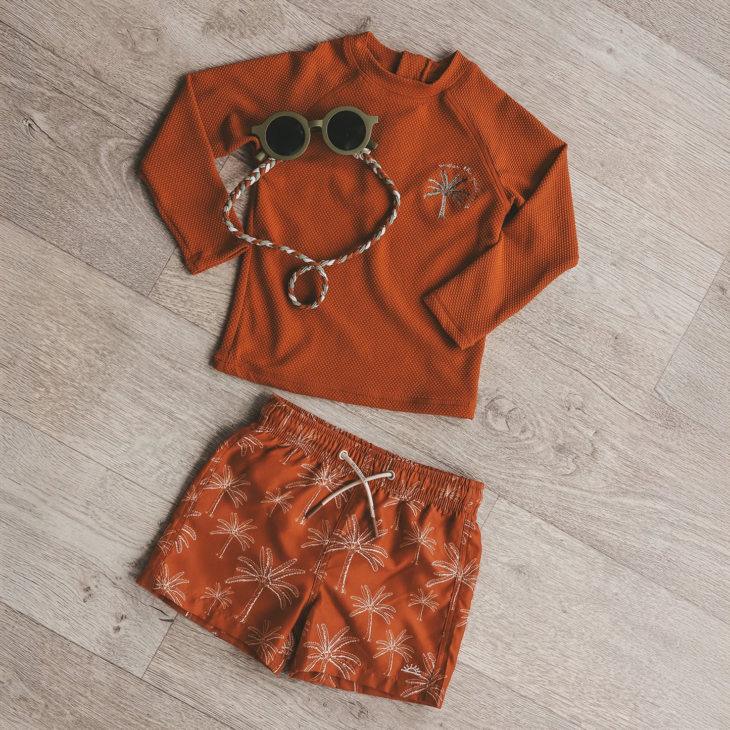 Salted Stories - swim shorts Palms - bombay brown