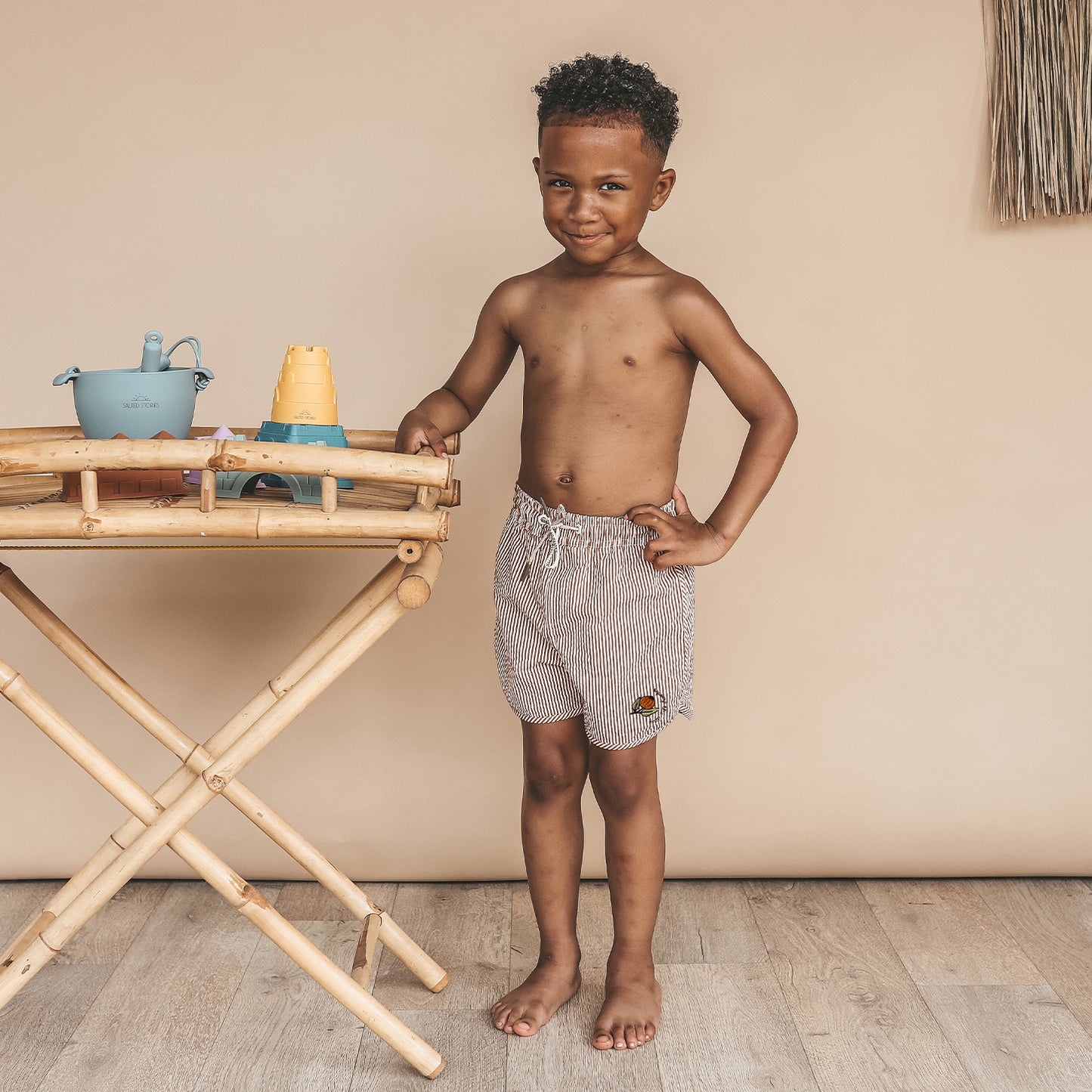 Salted Stories - seersucker swim shorts - bombay brown