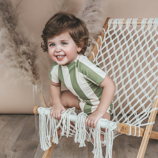 Salted Stories - shortsleeve swimsuit wide stripe - iguana green